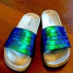 Blue and Green Iridescent Mermaid Scale FlipFlops